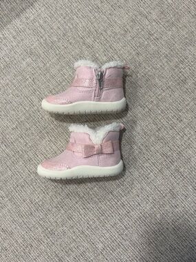 Stride Rite Pink Faux-Fur Bow Ankle Boots